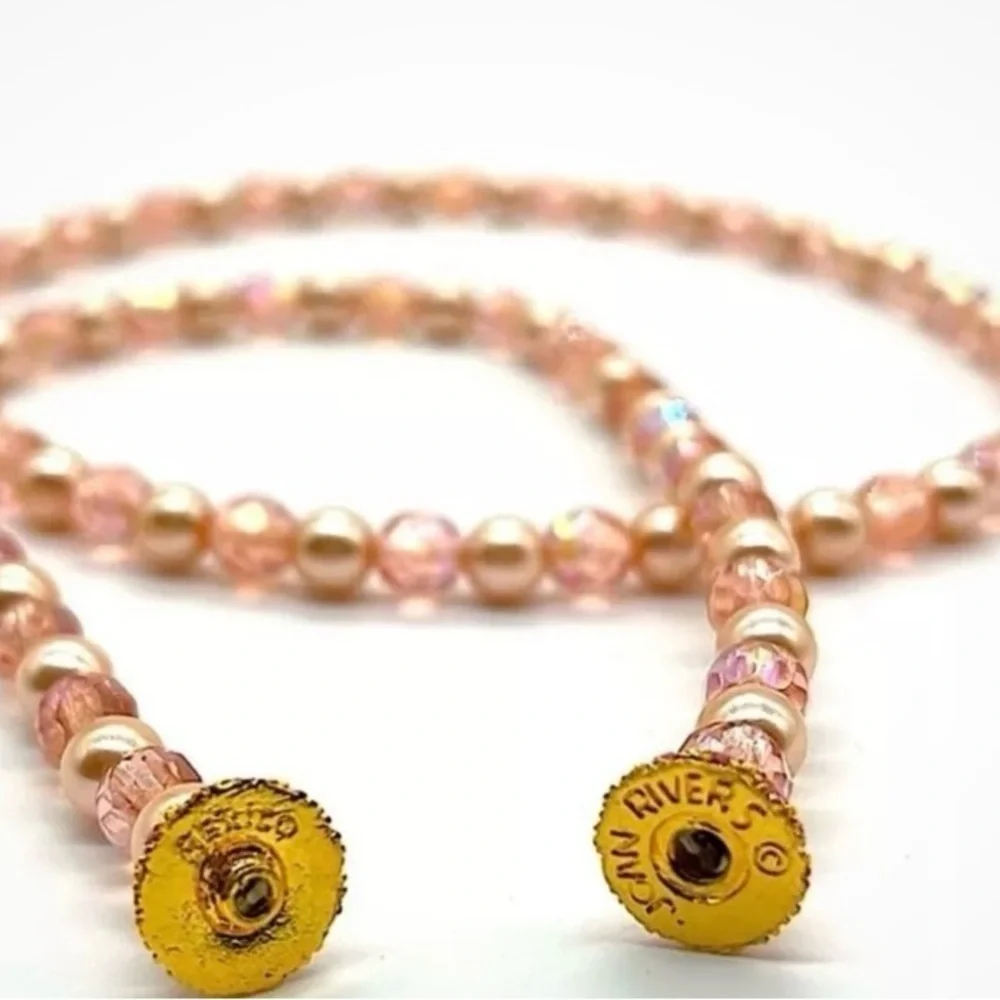 Joan Rivers pale pink glass pearls and faceted ab crystal necklace, 28 inches - Picture 4 of 9